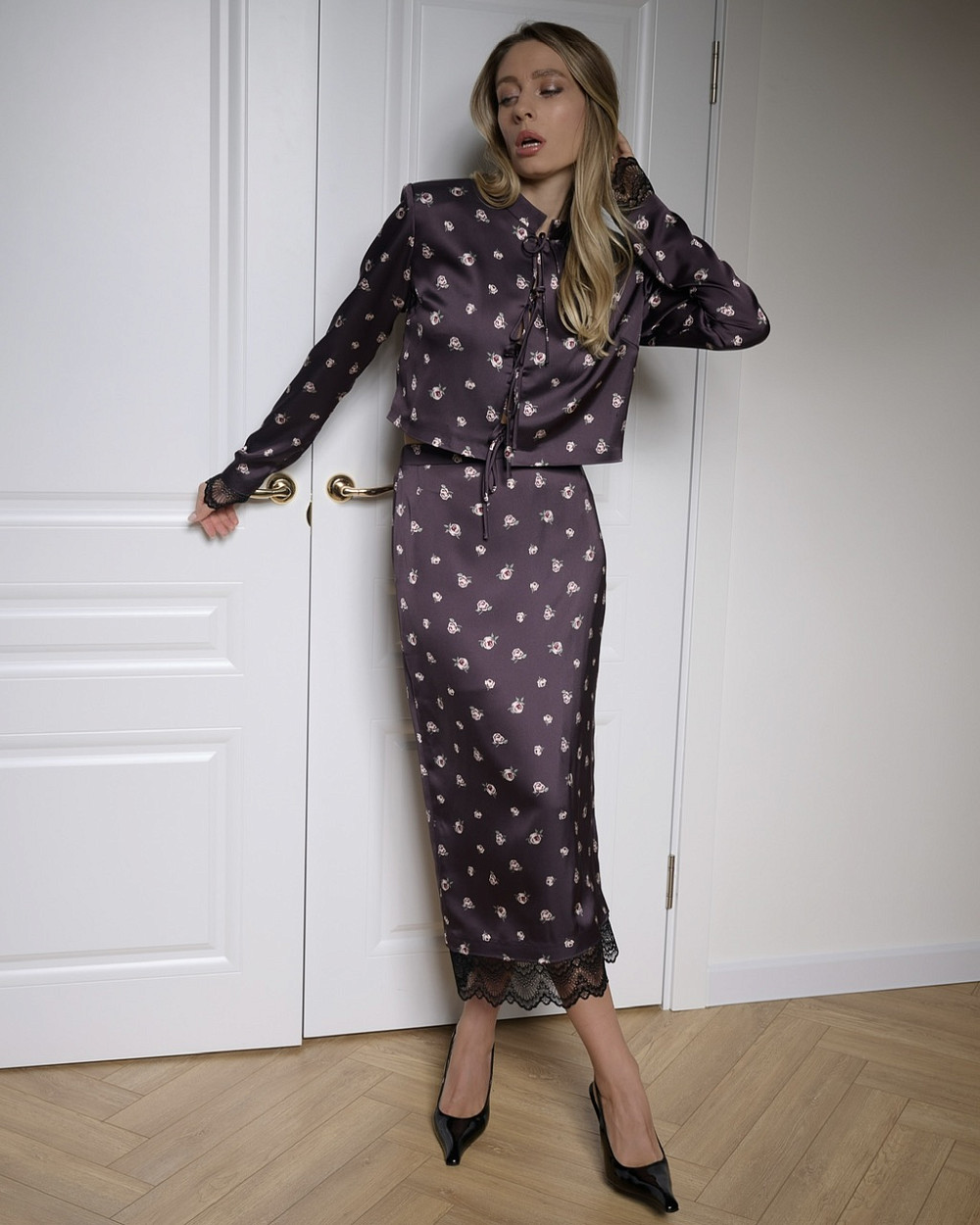 Комплект Олсен шоколадный в цветочек